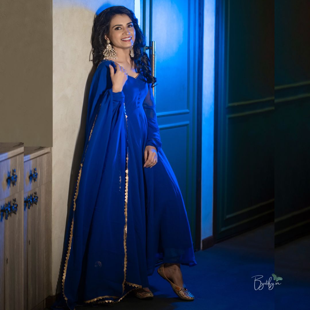 Royal Blue Gotta work Georgette Anarkali Suit Set Byutify.in Royal Blue Gotta work Georgette Anarkali Suit Set Byutify.in