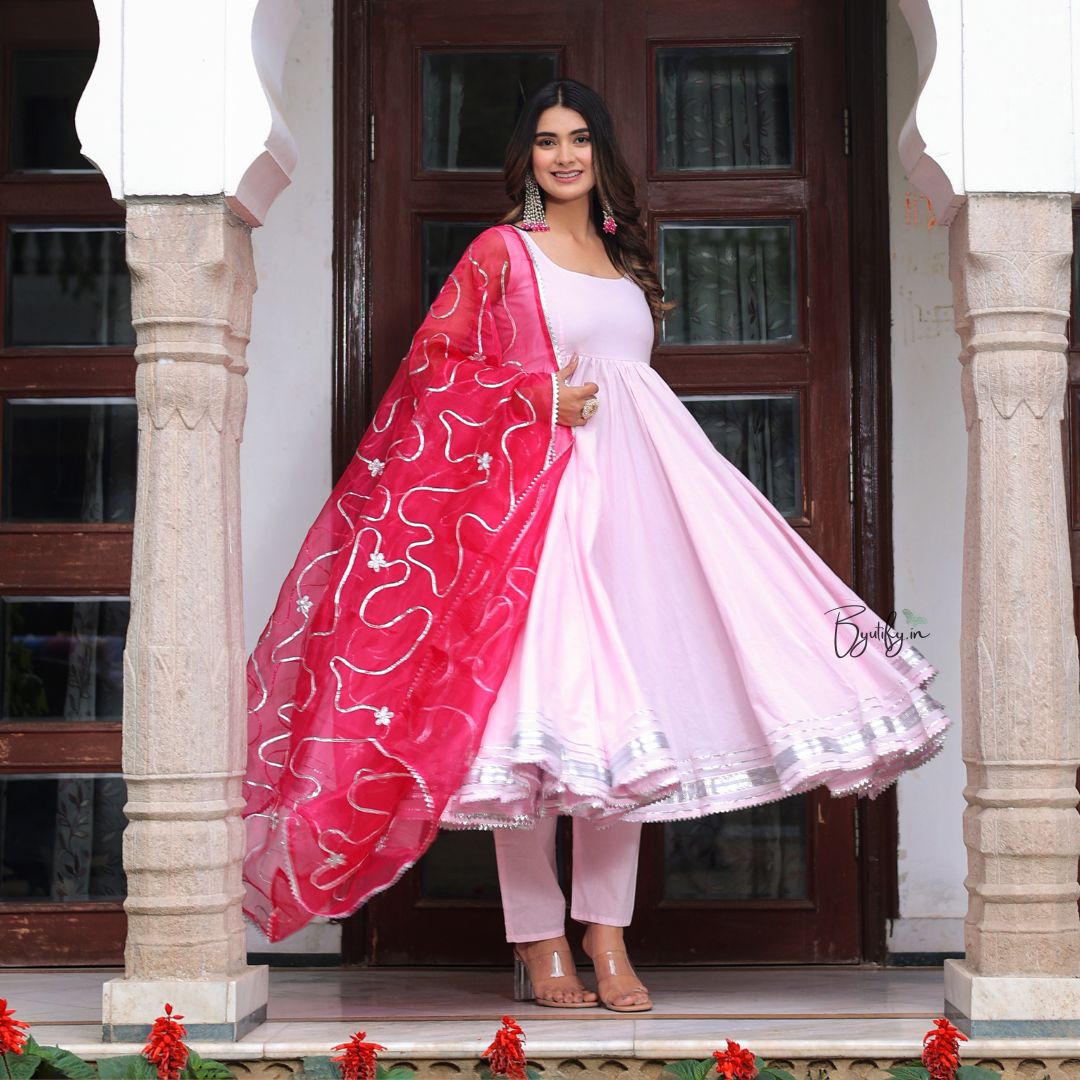 Baby Pink Gotapatti Cotton Suit Set Byutify.in Baby Pink Gotapatti Cotton Suit Set Byutify.in