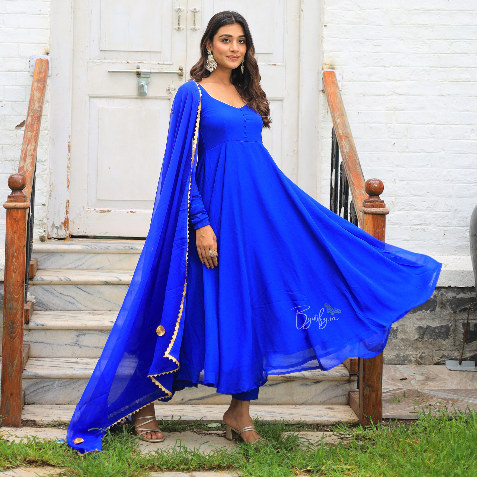Royal Blue Gotta work Georgette Anarkali Suit Set