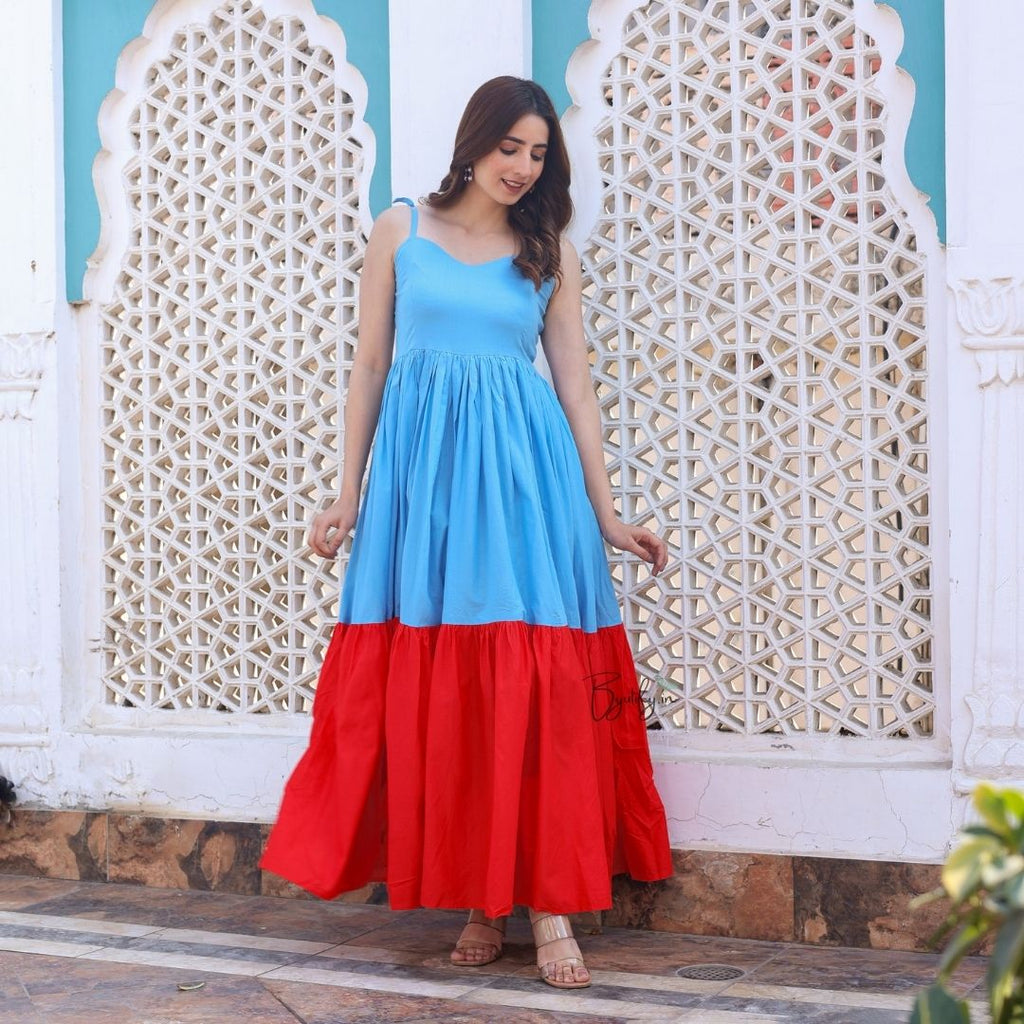 Party Wear Blue And Red Dress Combination Navy Blue Red Jacquard