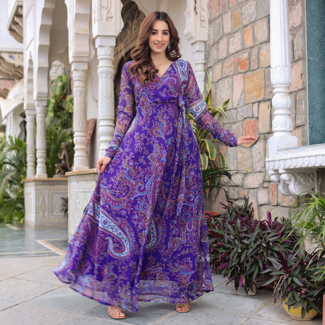 Violet Mango Print Georgette Gown