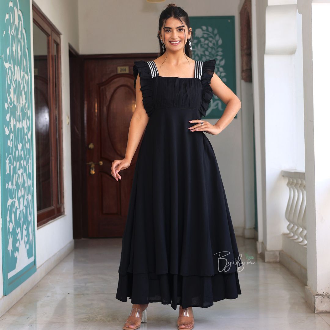 Black Cotton Maxi Dress – Byutify.in