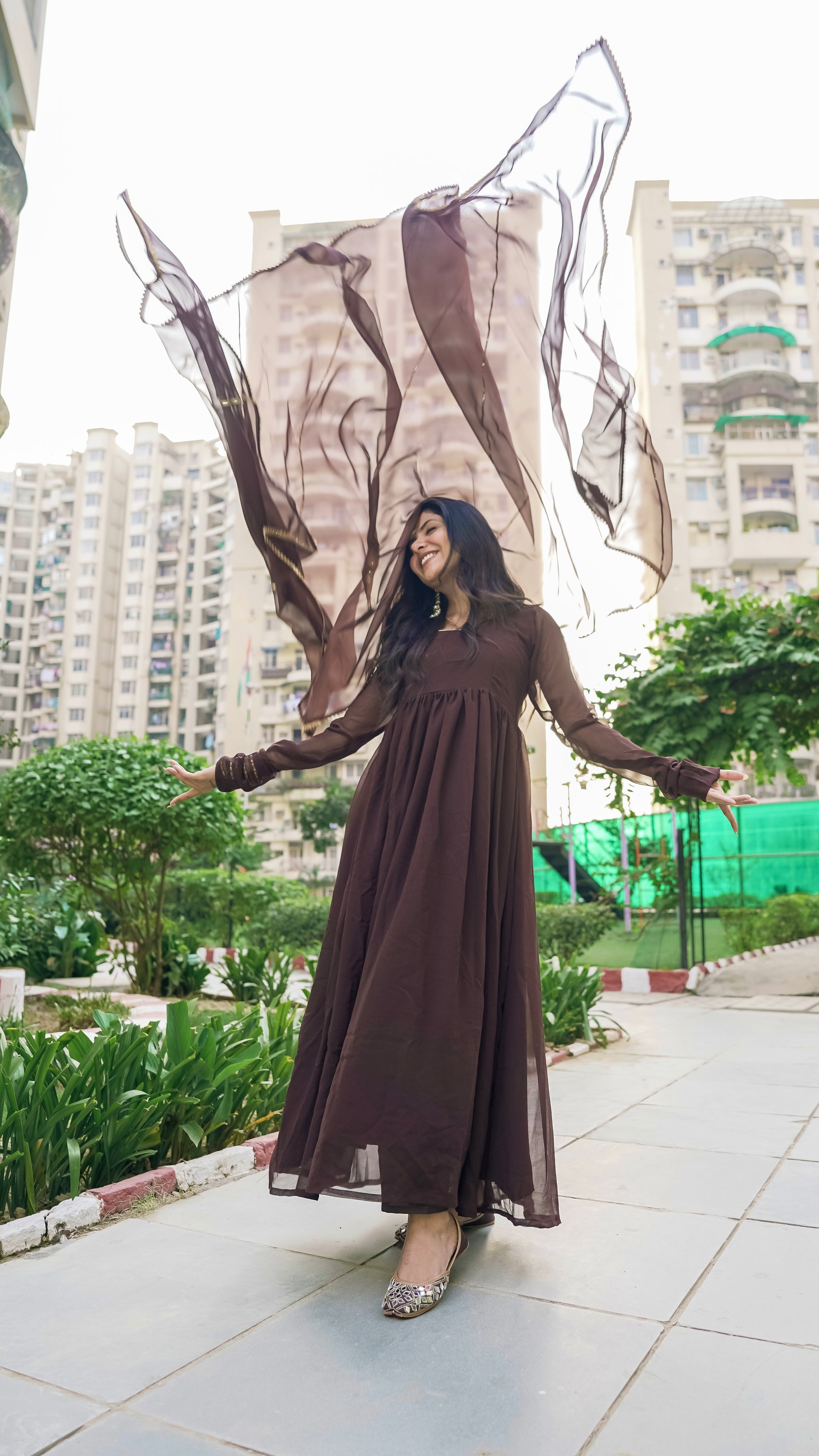 Chocolate Brown Gold Anarkali Suit Set Byutify.in Chocolate Brown Gold Anarkali Suit Set Byutify.in