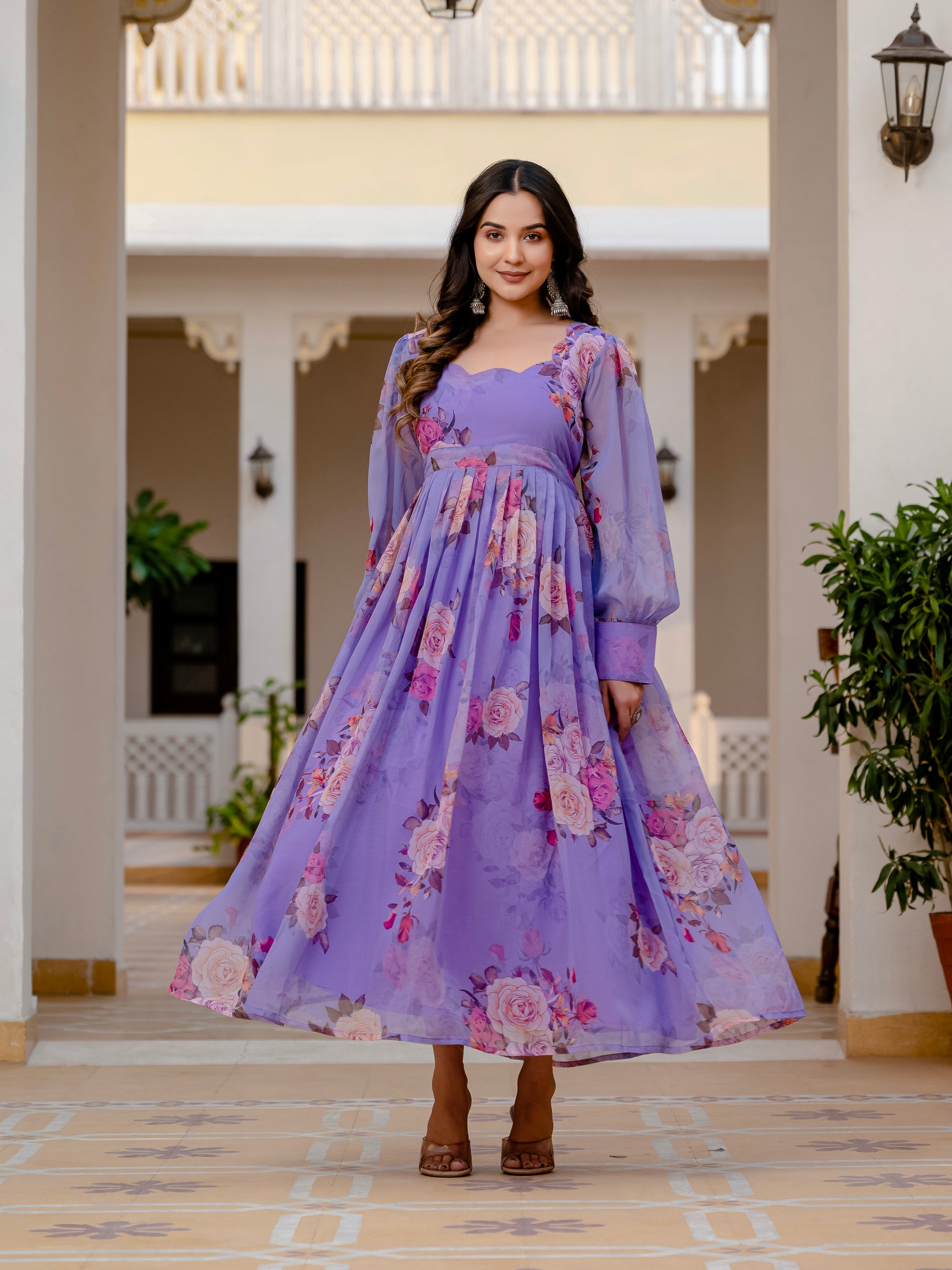 Lavender Floral Printed Maxi Dress