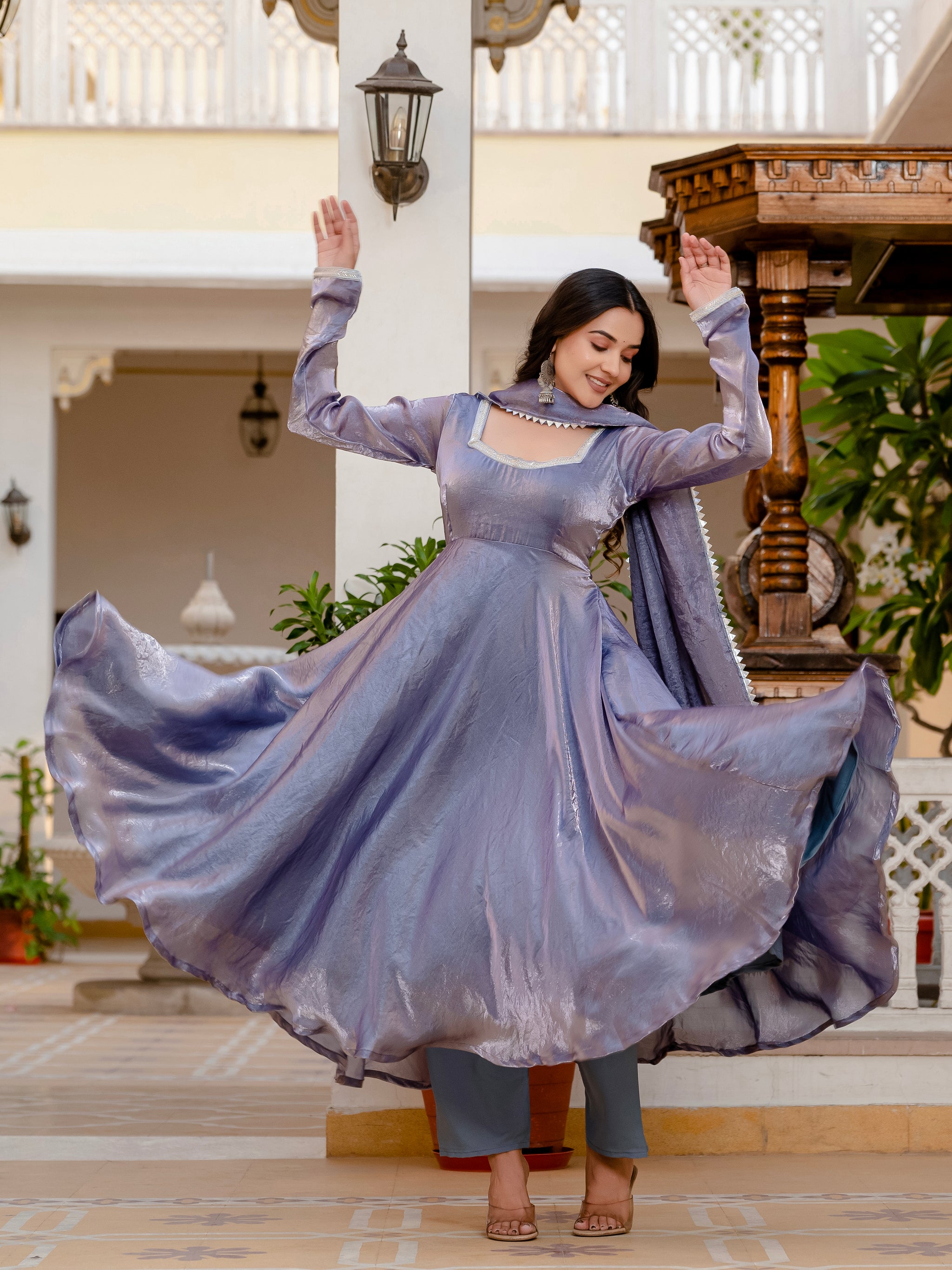Jimmy Choo Silk Grey Anarkali Set