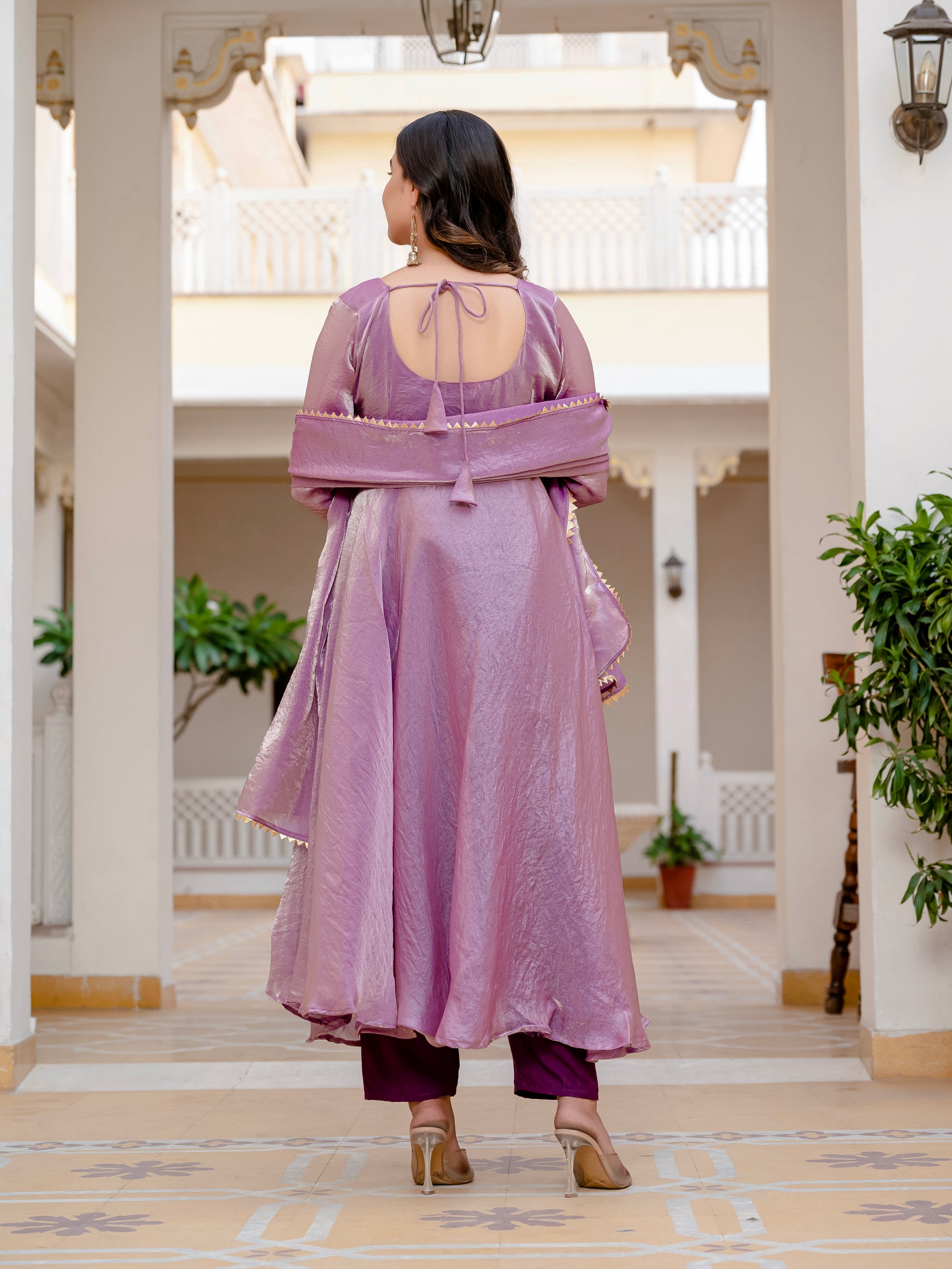 open lace back dress Purple Jimmy Choo Anarkali Suit Set with Matching Dupatta – Byutify.in