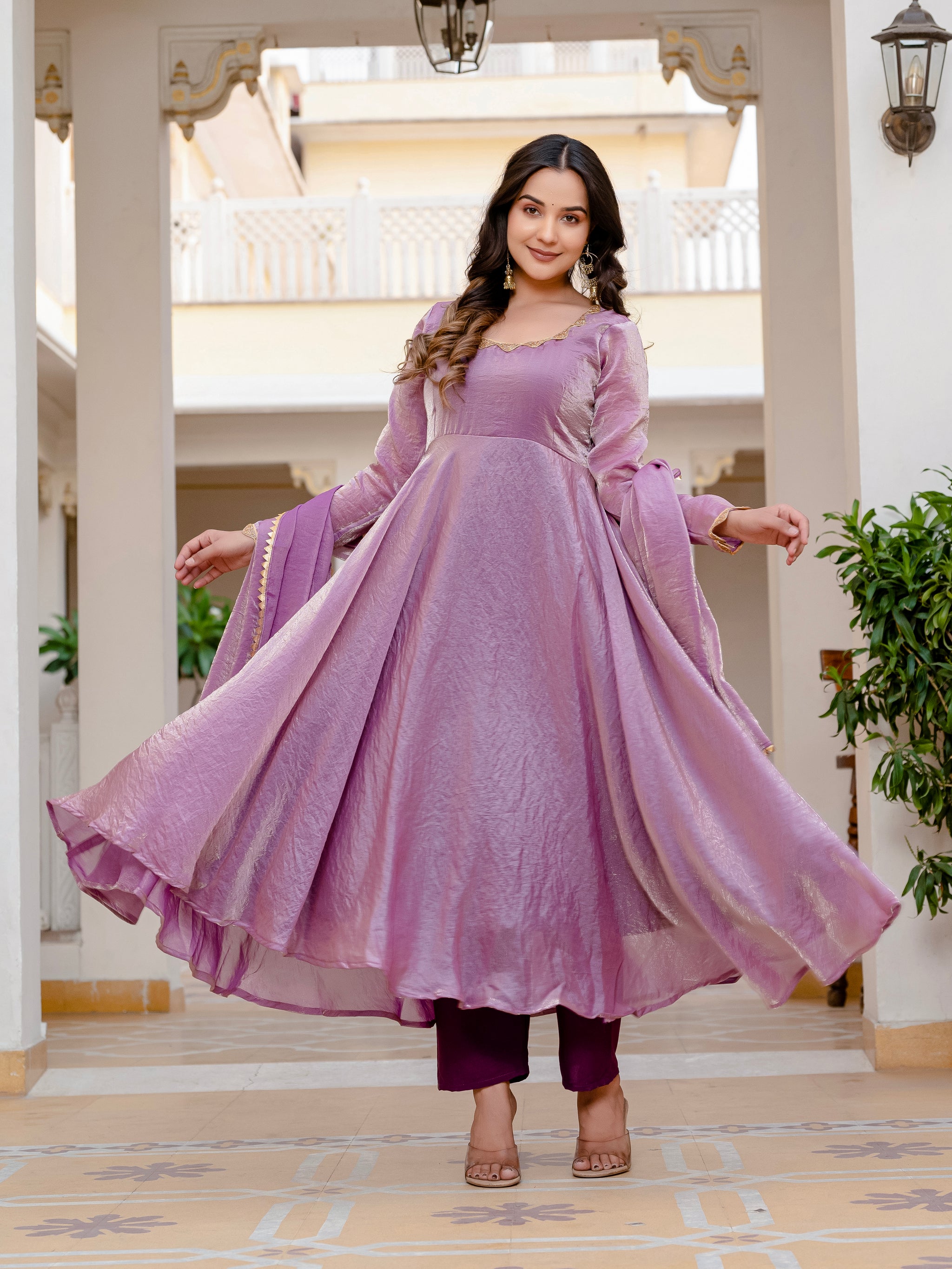 fitted lace wedding dress Purple Jimmy Choo Anarkali Suit Set with Matching Dupatta fitted lace wedding dress Purple Jimmy Choo Anarkali Suit Set with Matching Dupatta
