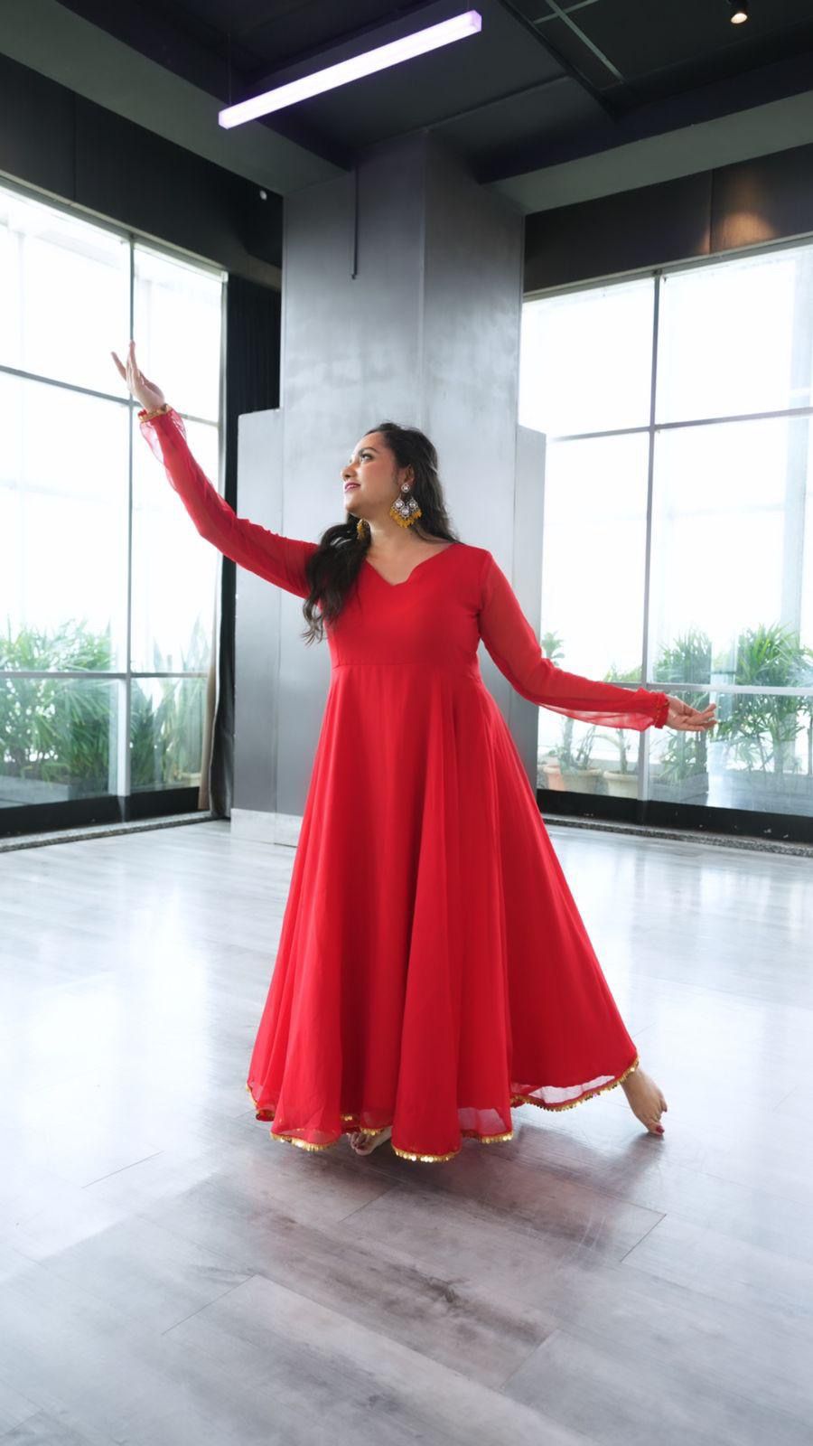 Bright Red Anarkali With Elegant Dupatta And Bottom Byutify.in Bright Red Anarkali With Elegant Dupatta And Bottom Byutify.in