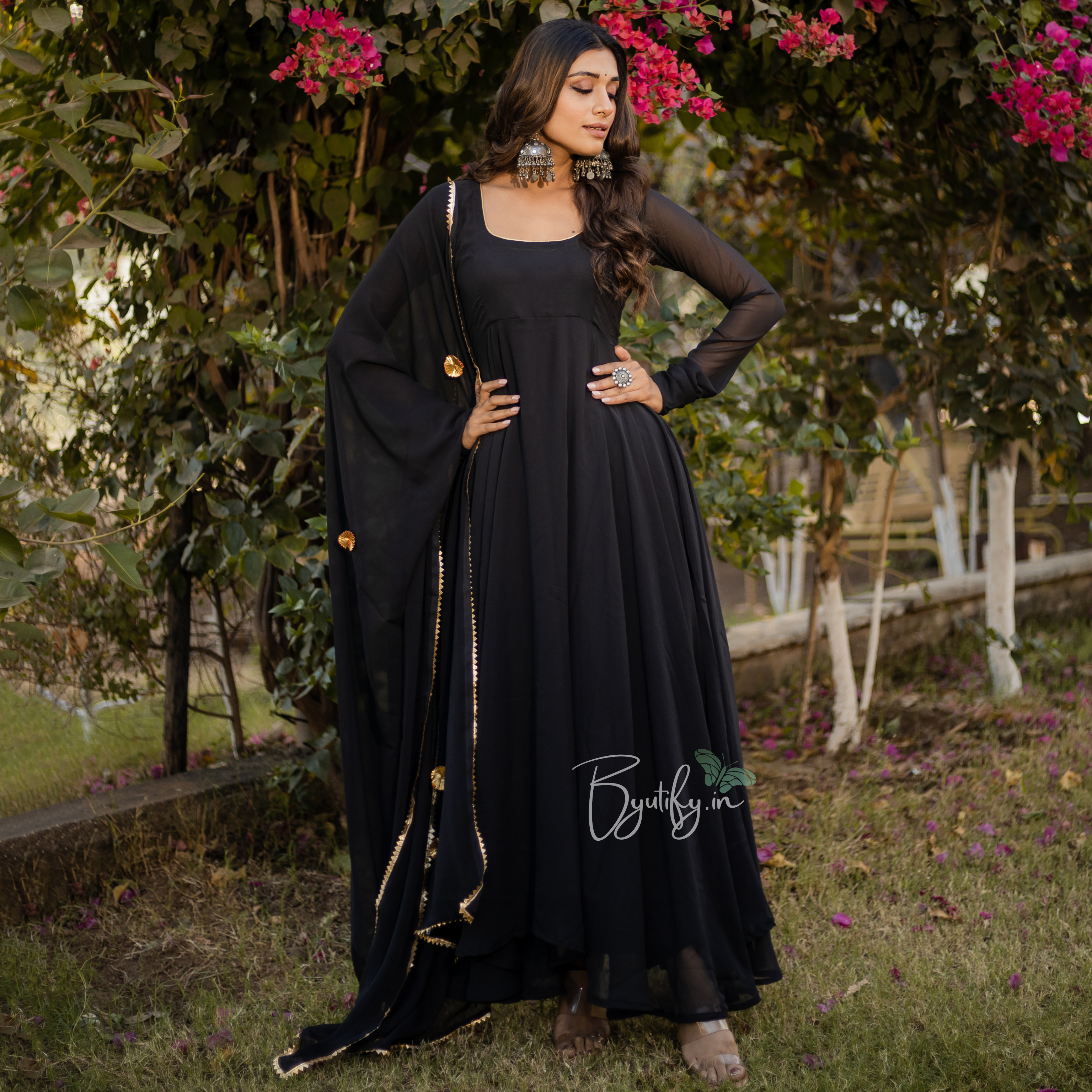 Black colour anarkali shop dress