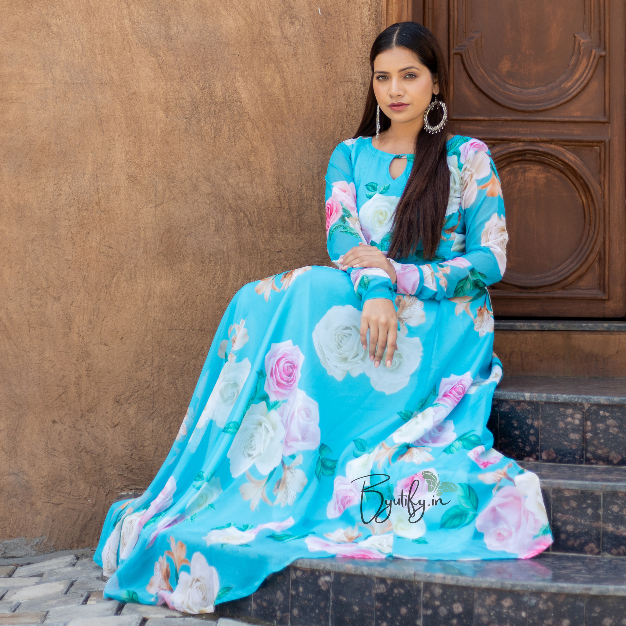 blue georgette dress LUCIANNA main image 0