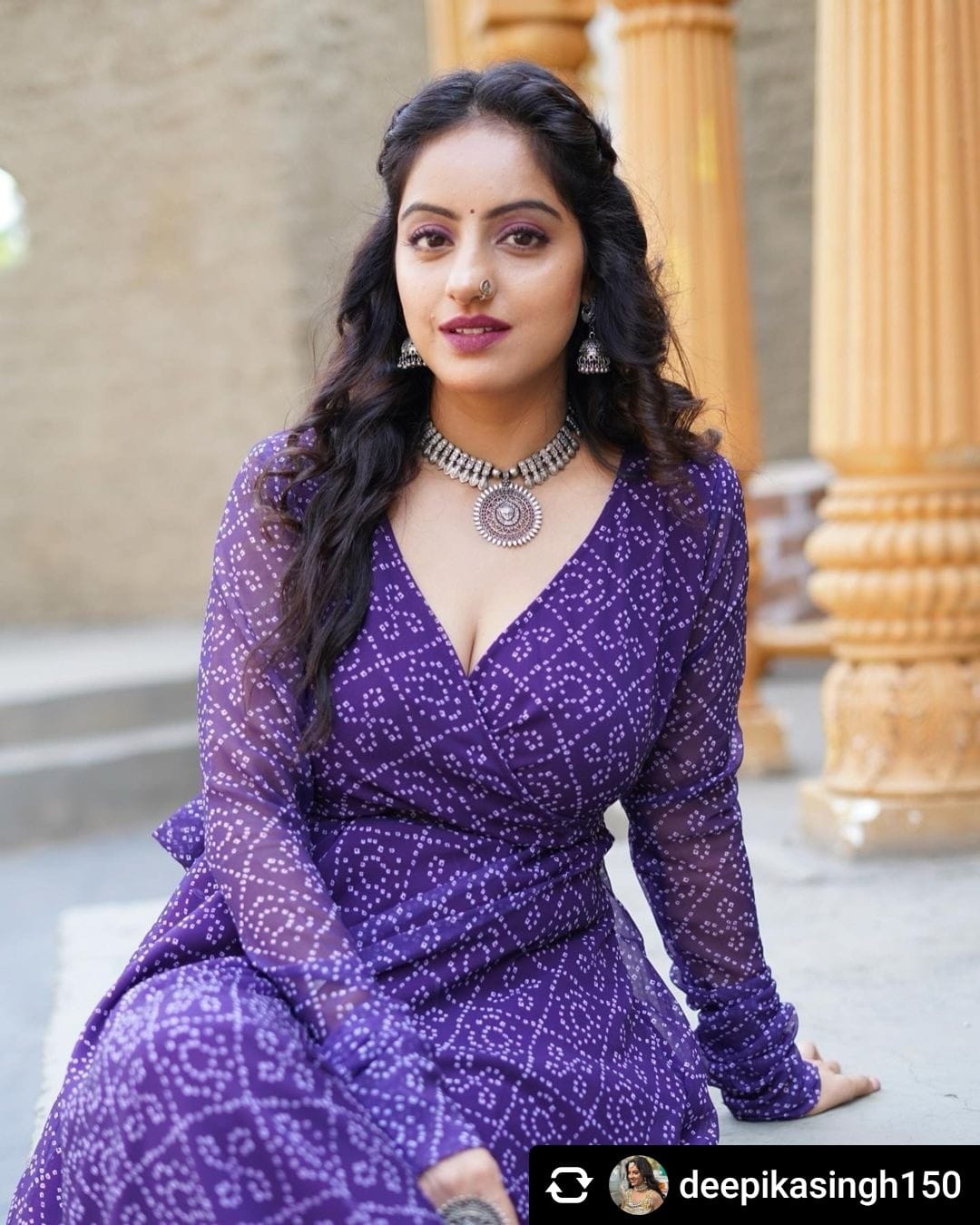 fitted lace wedding dress Purple Bandhani Cape with Cowl Dress – omanabyranjanabothra main image 1